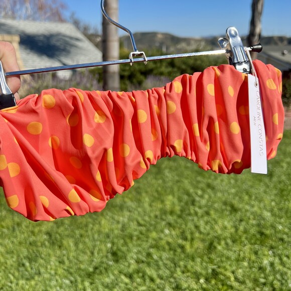Caroline Constas Leila Bikini Top Gathered Polka Dot Bandeau Orange Size XS NWT - Picture 6 of 6